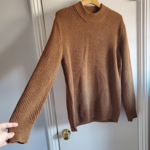 Gap Chunky Knit Mock Neck Sweater Wool Alpaca Blend Camel Brown Size M Cozy - Picture 2 of 13